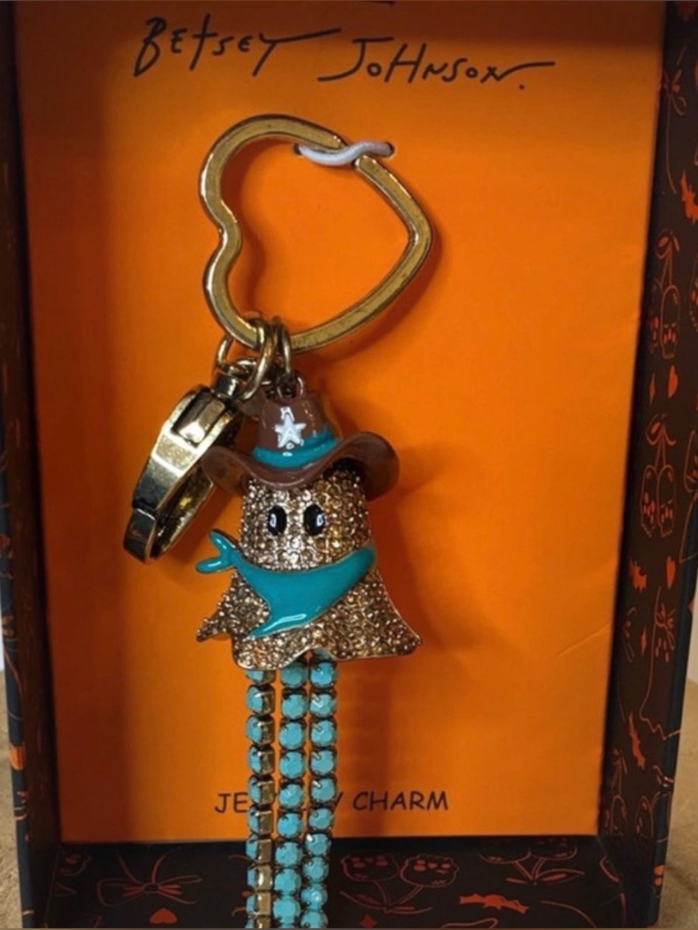 BETSEY JOHNSON Halloween Sparkling Western Cowboy Bag Charm or Keychain NEW NWT